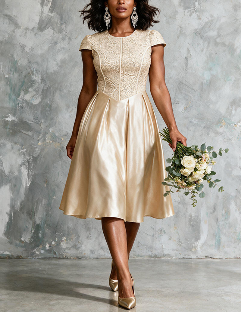 Ekouaer Jacquard Bow Tie Bridesmaid Dress Elegant Party Midi Dress