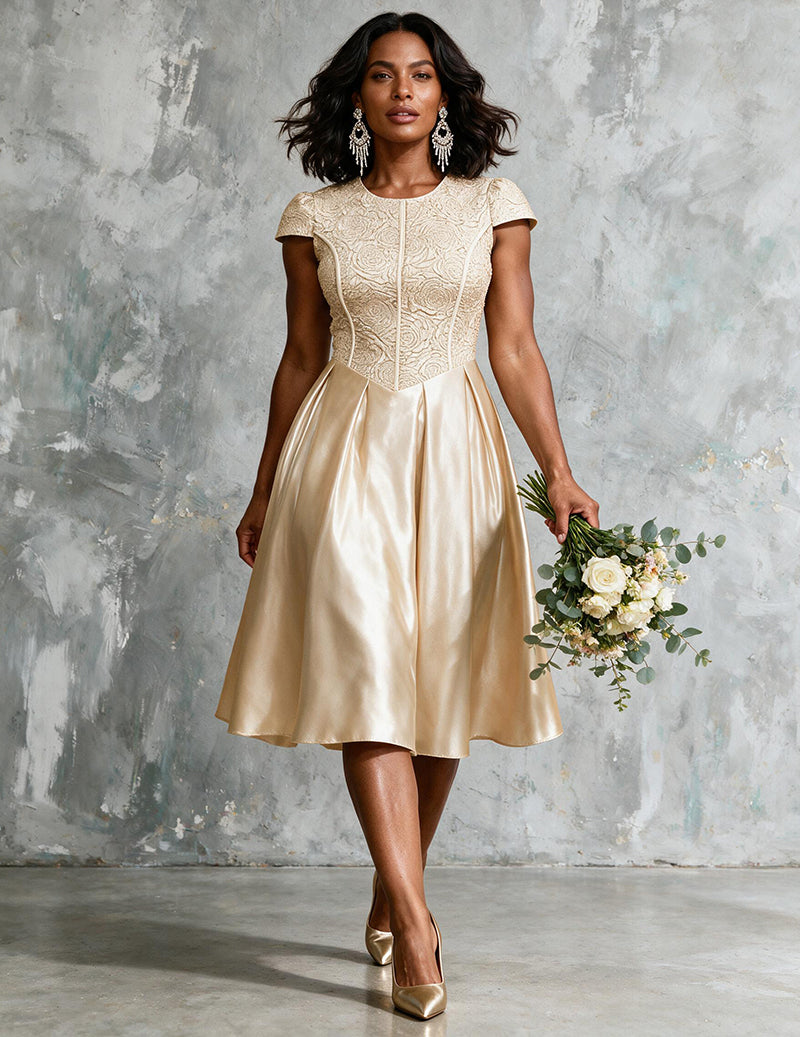Ekouaer Jacquard Bow Tie Bridesmaid Dress Elegant Party Midi Dress