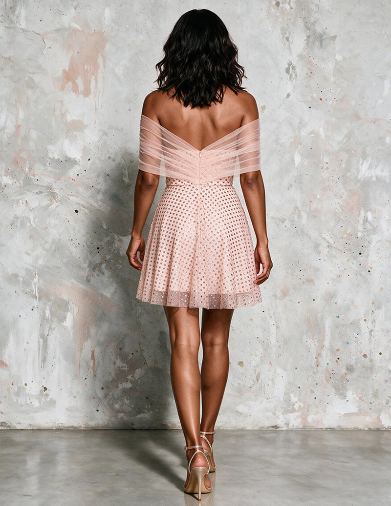 Ekouaer Strapless Sequin Mesh Patchwork Glitter Party Evening Dress