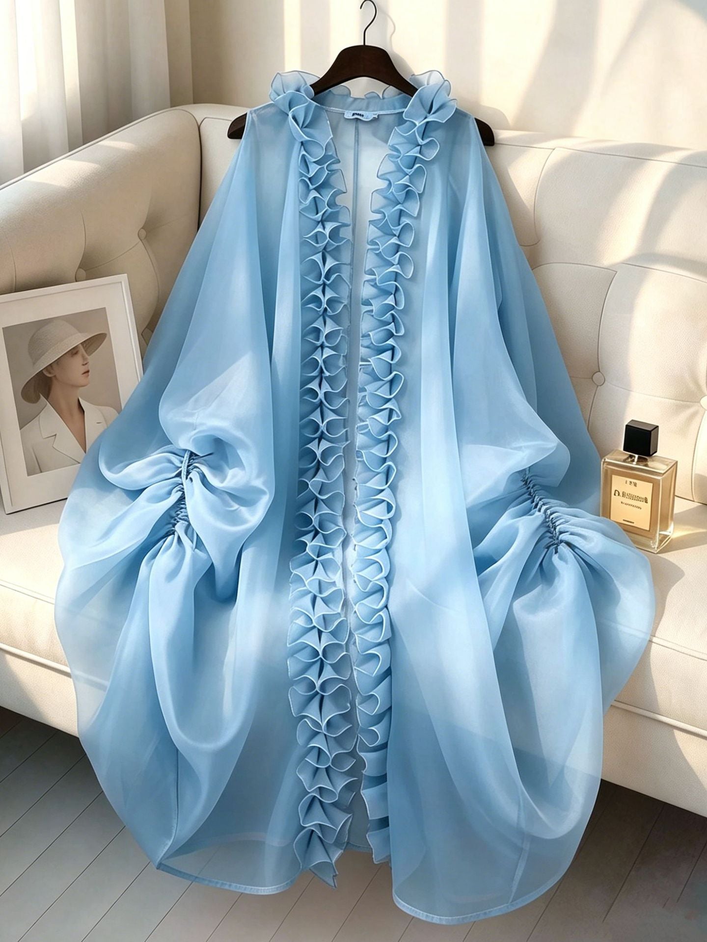 Ekouaer Chiffon Ruffle Loose Cardigan Flowy Casual Kimono Jacket