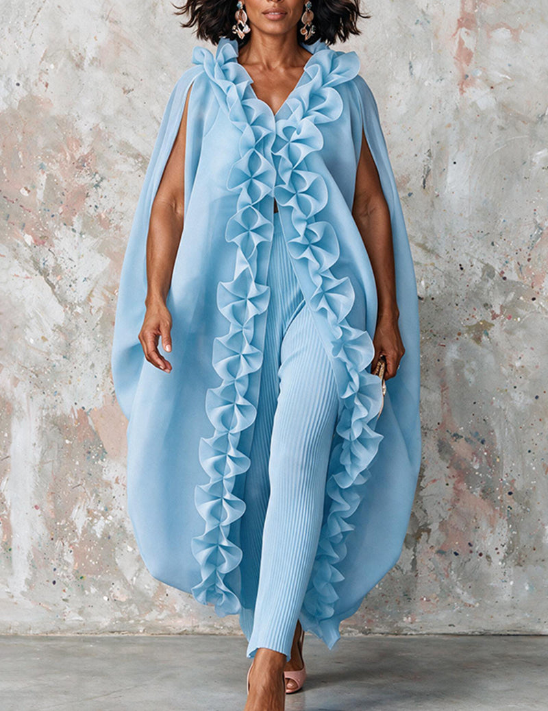 Ekouaer Chiffon Ruffle Loose Cardigan Flowy Casual Kimono Jacket