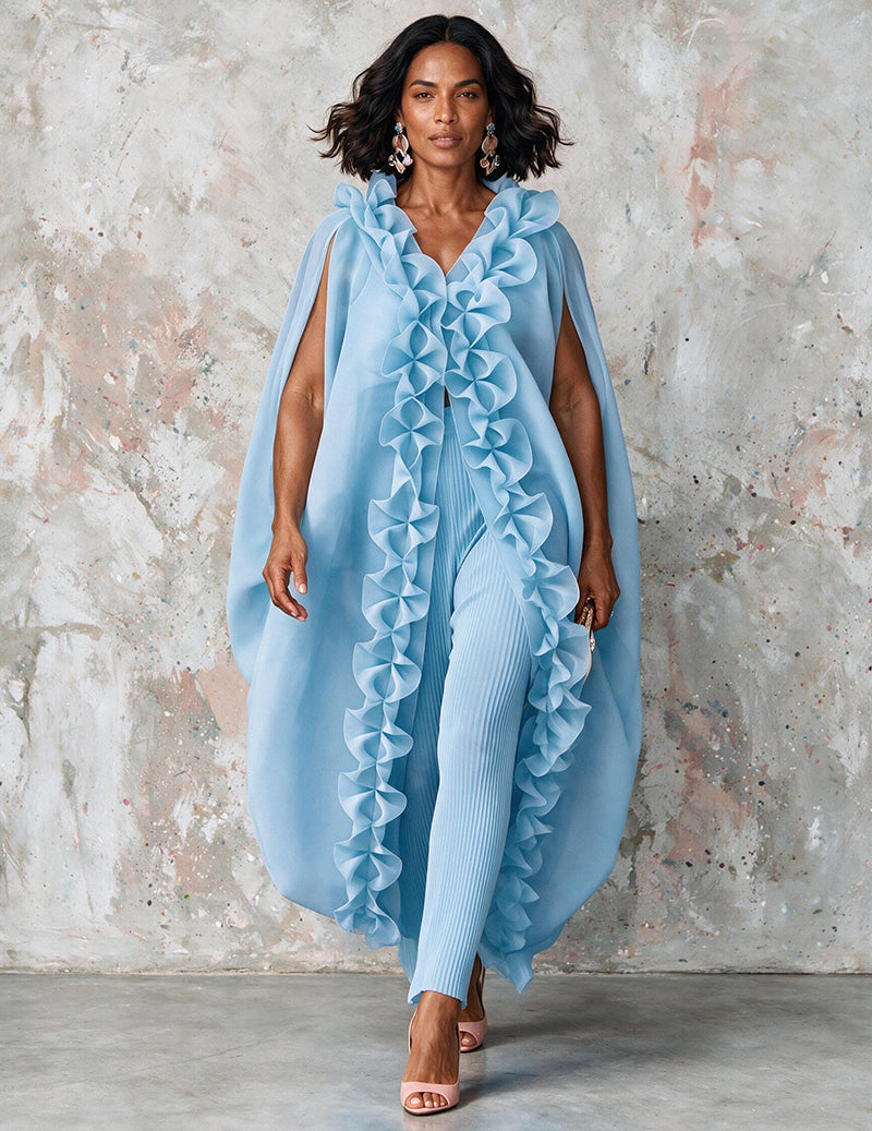 Ekouaer Chiffon Ruffle Loose Cardigan Flowy Casual Kimono Jacket