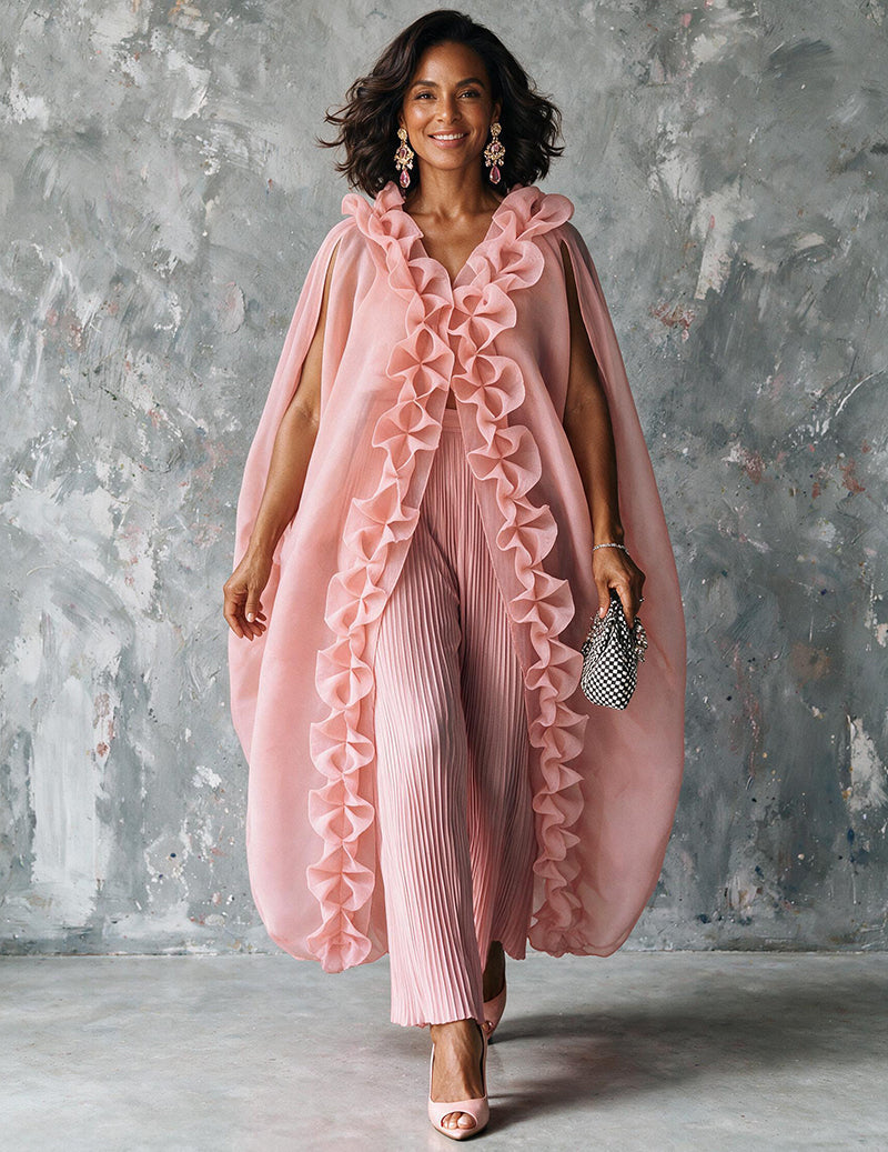 Ekouaer Chiffon Ruffle Loose Cardigan Flowy Casual Kimono Jacket