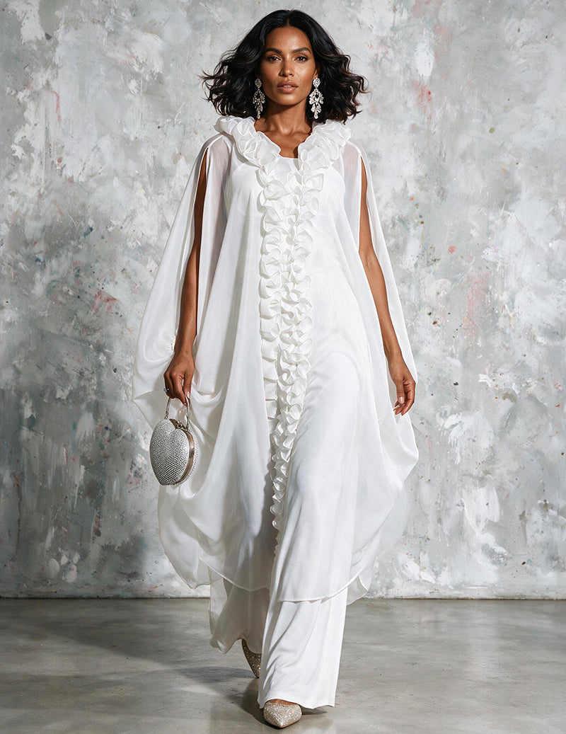 Ekouaer Chiffon Ruffle Loose Cardigan Flowy Casual Kimono Jacket