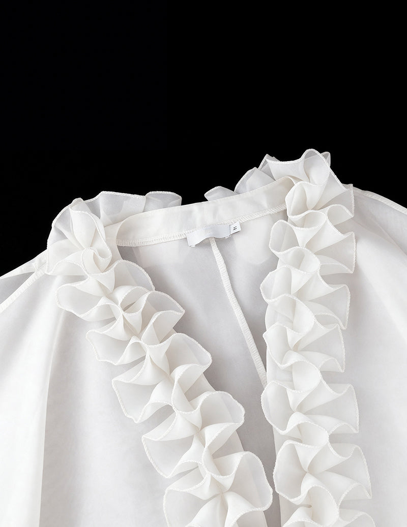 Ekouaer Chiffon Ruffle Loose Cardigan Flowy Casual Kimono Jacket