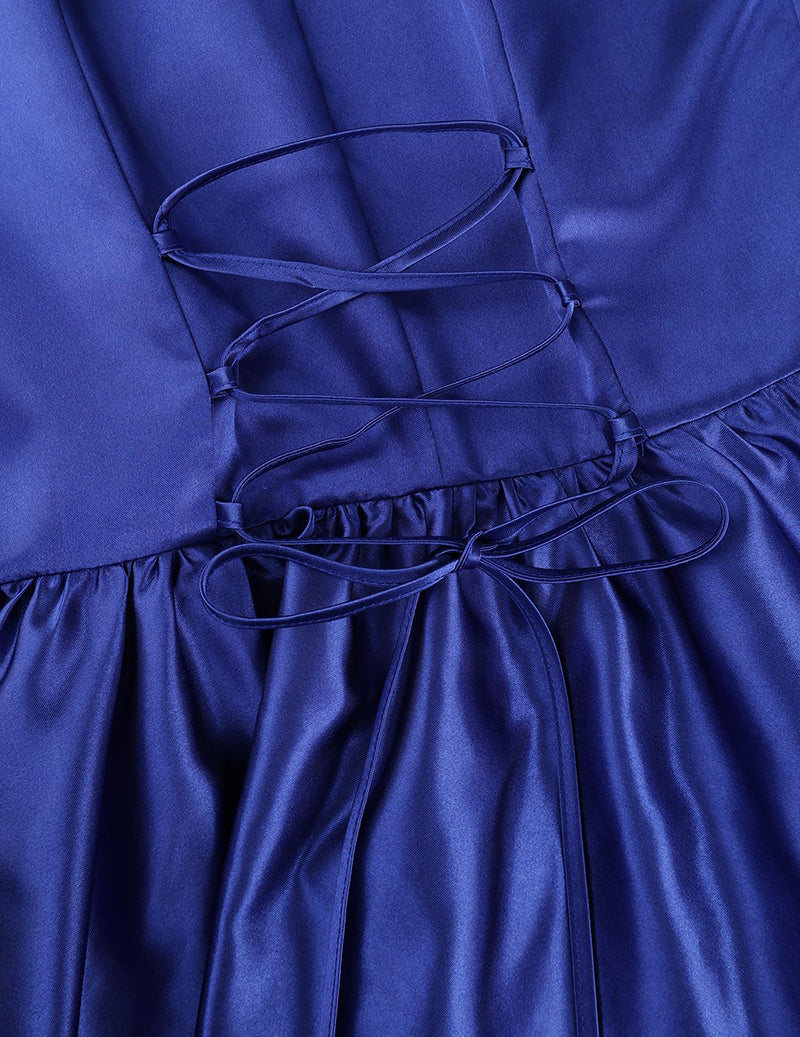Ekouaer Satin Off-Shoulder Ruffle Layered A-Line Tie Waist Party Dress