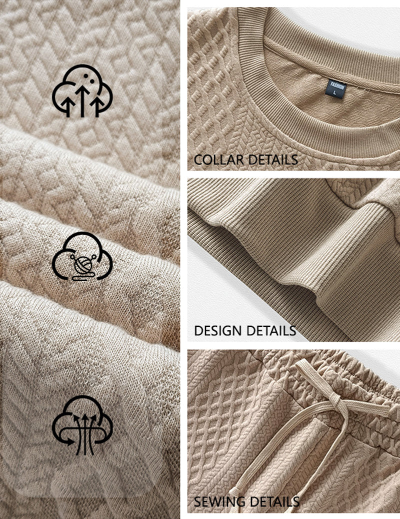 Men Textured Knit Crewneck Sweatshirt and Jogger Set