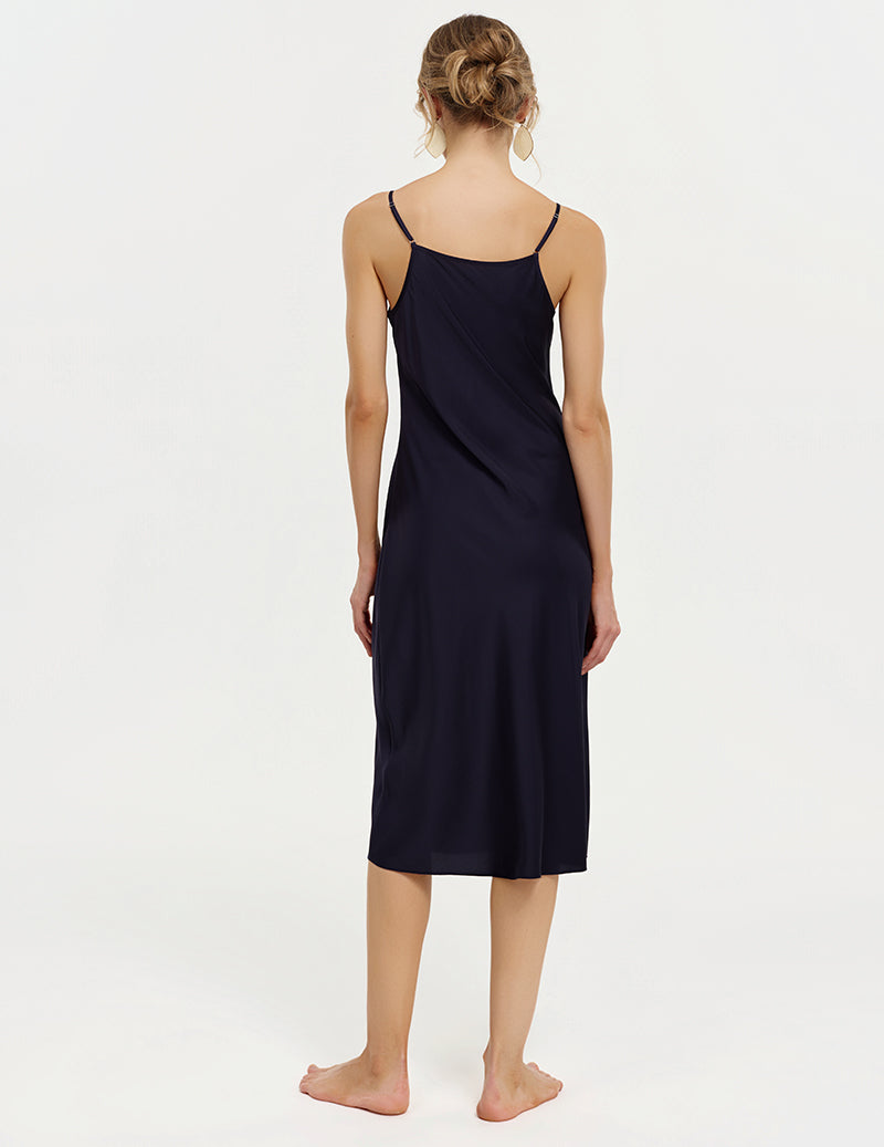 Spaghetti Strap V-Neck Midi Slip Nightgown - Navy