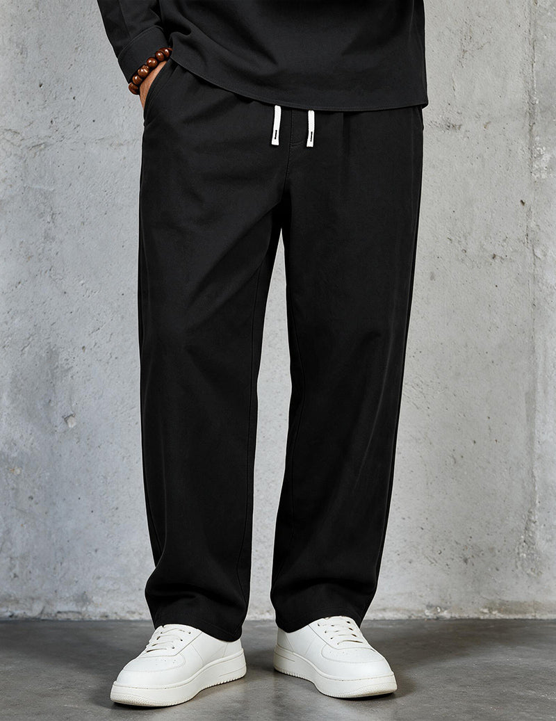 Men Linen Drawstring Wide Leg Pants - Black