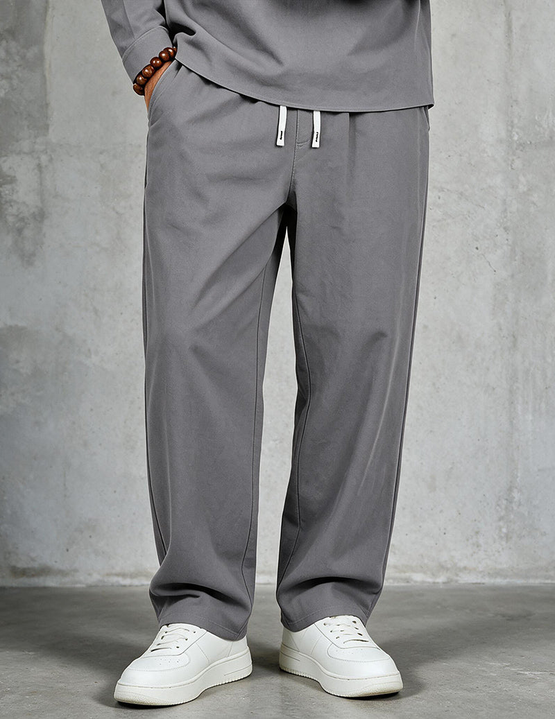 Men Linen Drawstring Wide Leg Pants - Grey
