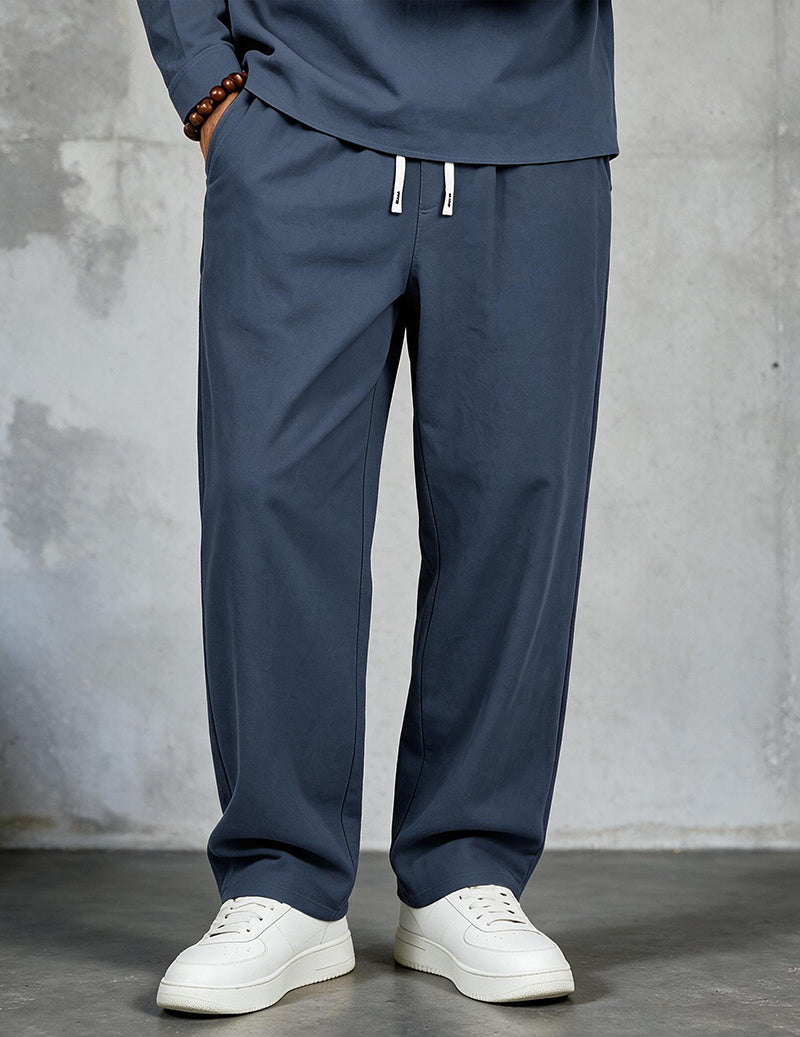 Men Linen Drawstring Wide Leg Pants - Navy