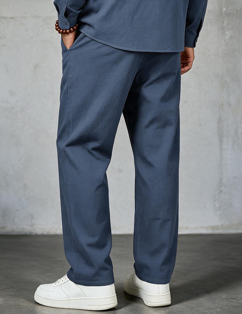 Men Linen Drawstring Wide Leg Pants - Navy