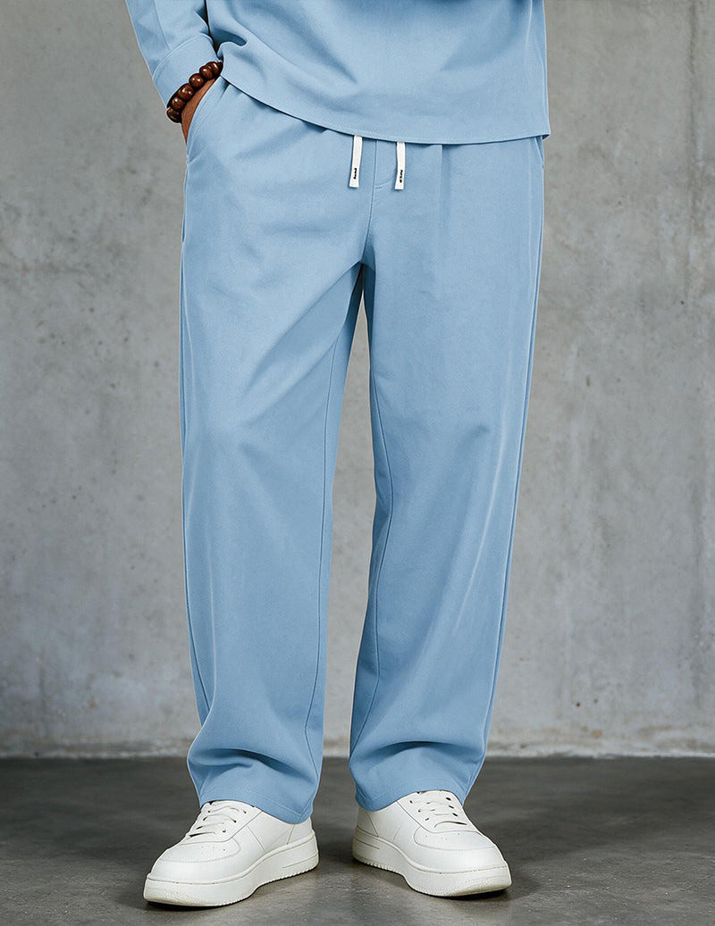 Men Linen Drawstring Wide Leg Pants - Sky Blue