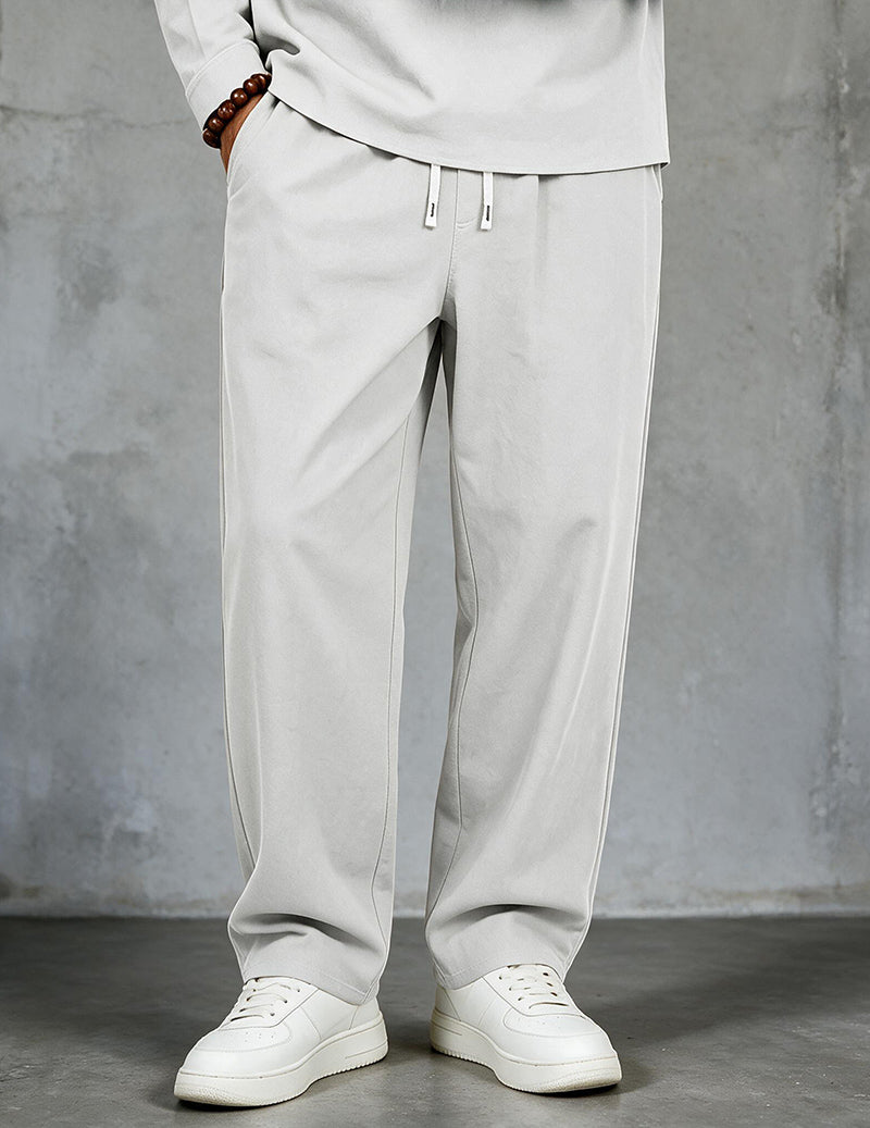 Men Linen Drawstring Wide Leg Pants - White