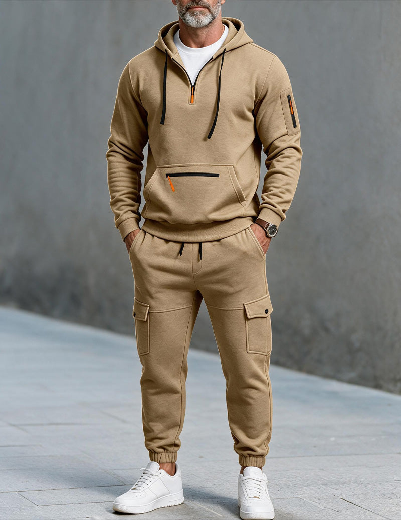 Ekouaer Men Hooded Half Zip Tracksuit Set With Cargo Jogger Pants