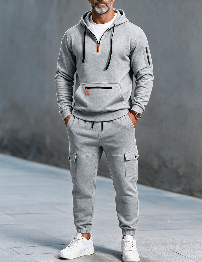 Ekouaer Men Hooded Half Zip Tracksuit Set With Cargo Jogger Pants