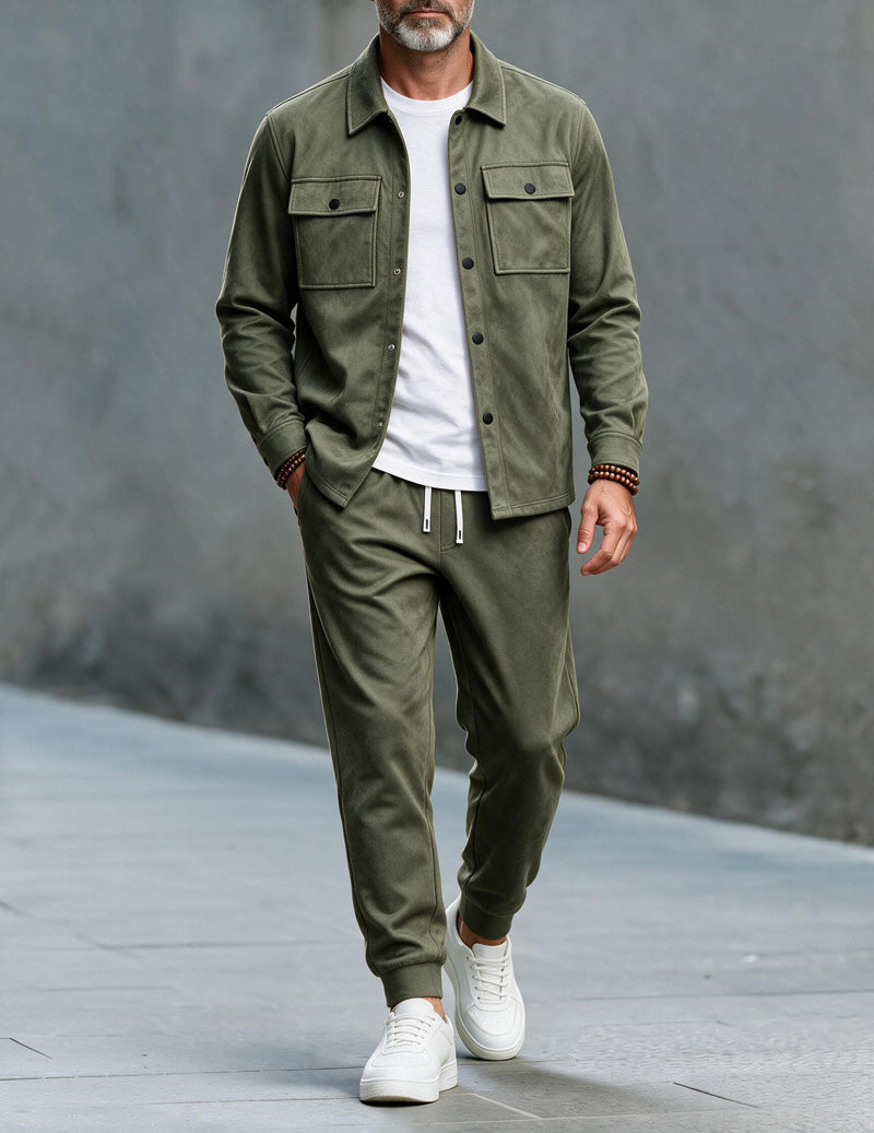 Ekouaer Men Button Down Cargo Jacket And Jogger Pants Two-Piece Set
