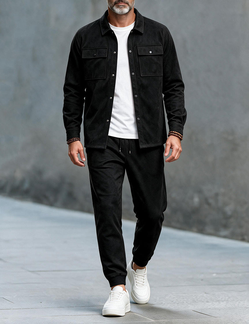 Ekouaer Men Button Down Cargo Jacket And Jogger Pants Two-Piece Set