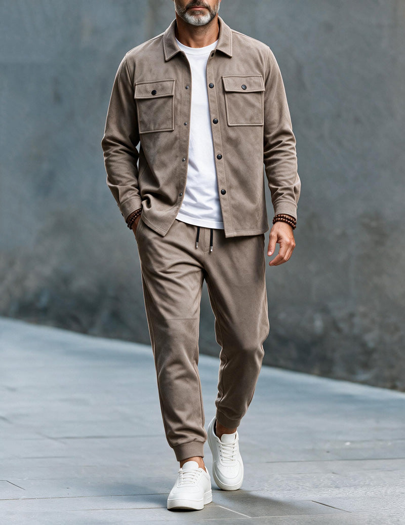 Ekouaer Men Button Down Cargo Jacket And Jogger Pants Two-Piece Set