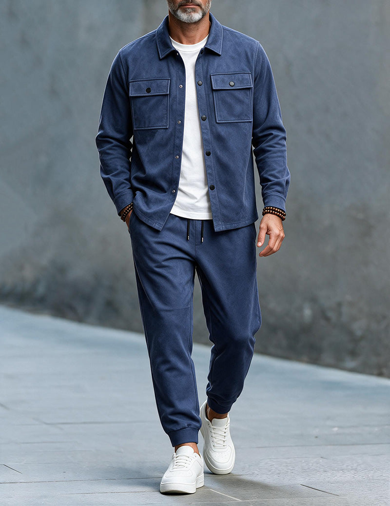 Ekouaer Men Button Down Cargo Jacket And Jogger Pants Two-Piece Set
