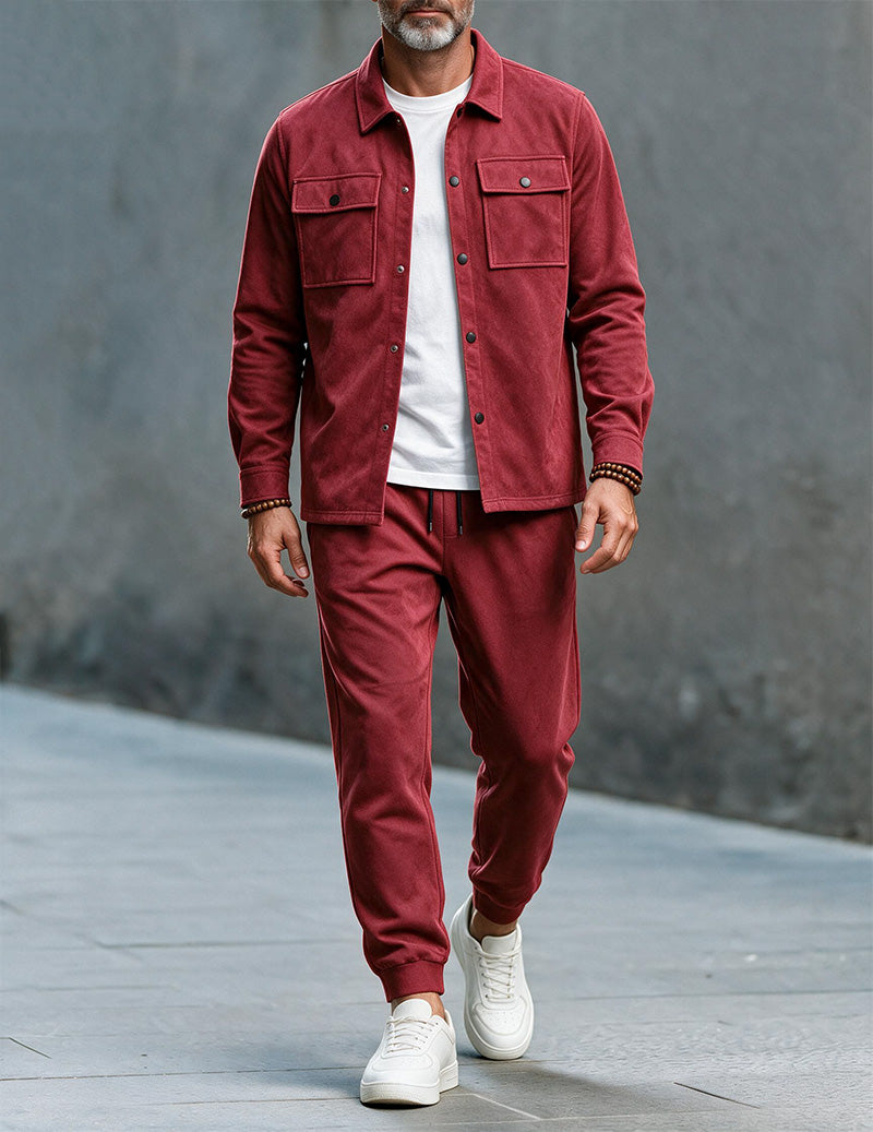 Ekouaer Men Button Down Cargo Jacket And Jogger Pants Two-Piece Set