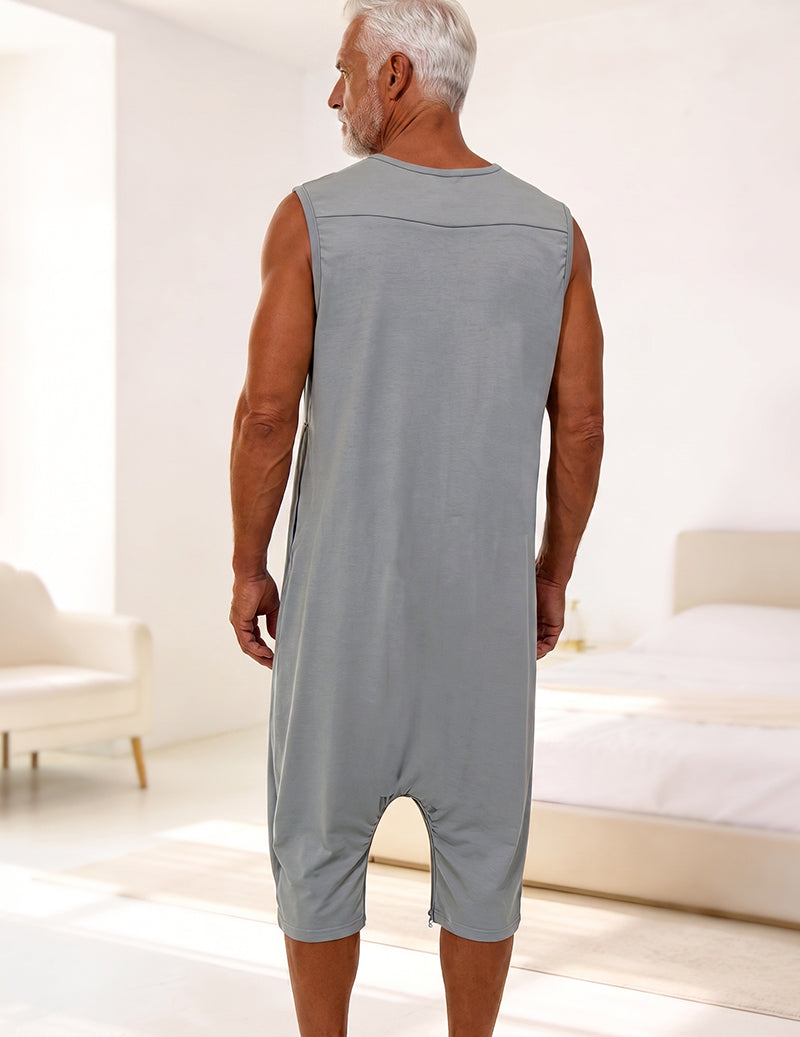 Men's Spider Web Print Sleeveless Romper Loungewear with Side Zippers