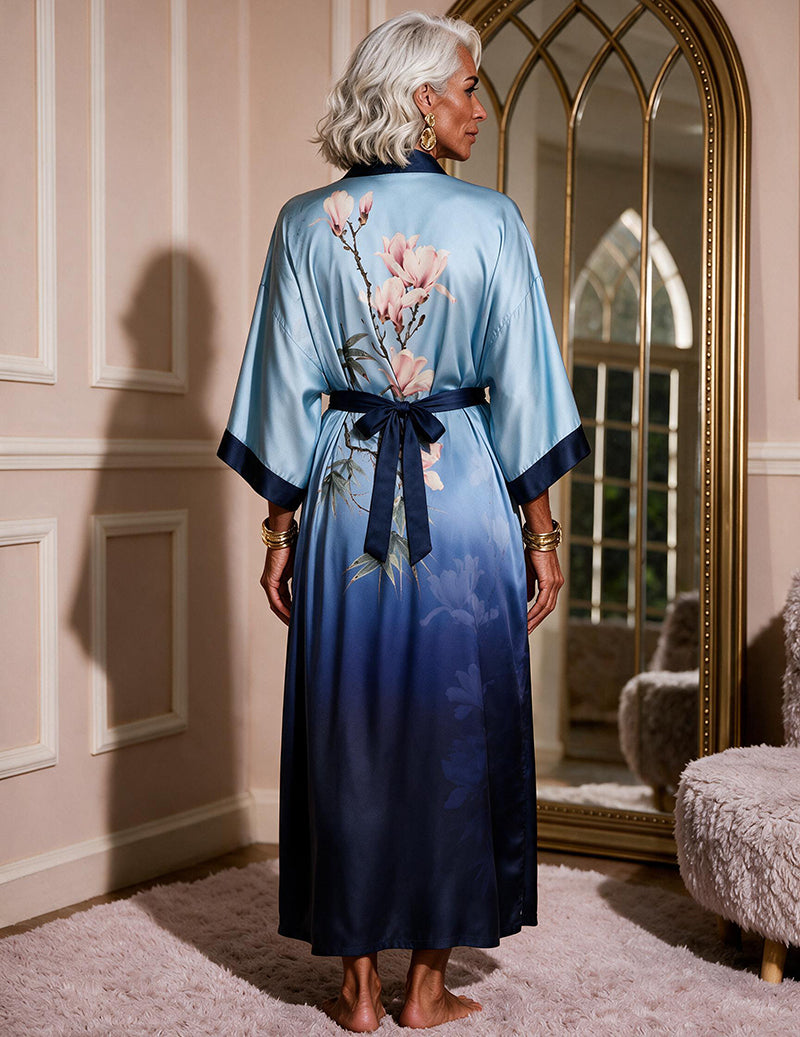 Satin Animal Print Kimono Robe and Slip Dress Two-Piece Set