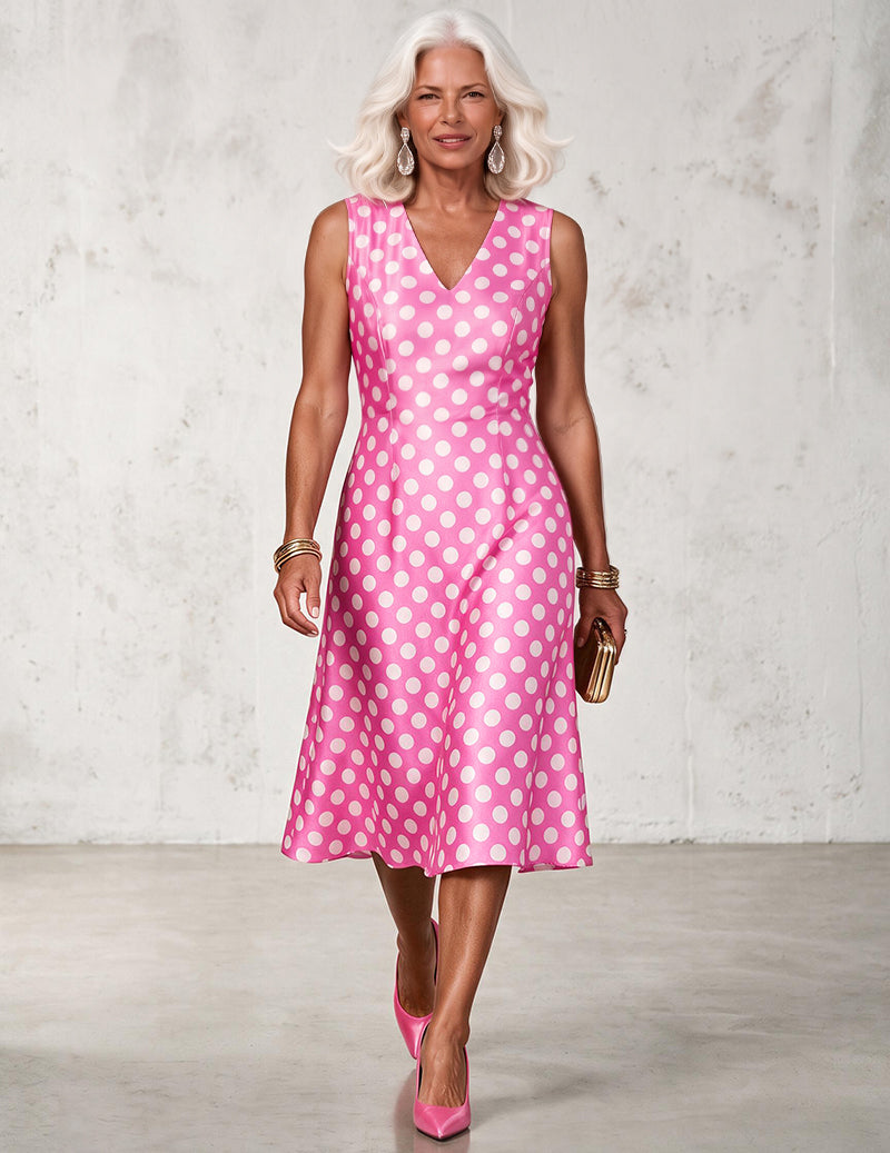 Polka Dot Bow Detail Cropped Jacket and A-Line Skirt Two-Piece Set