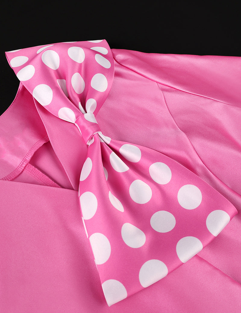 Polka Dot Bow Detail Cropped Jacket and A-Line Skirt Two-Piece Set
