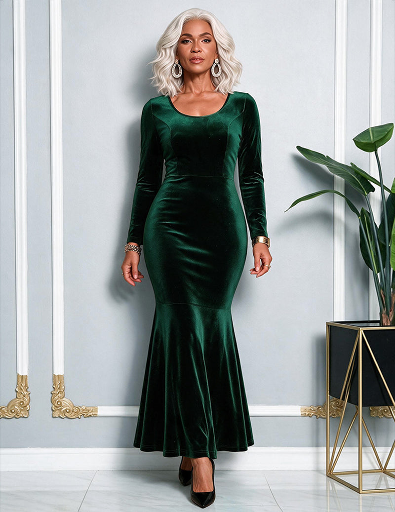 Velvet Fringe Cape and Mermaid Tail Gown Two-Piece Set