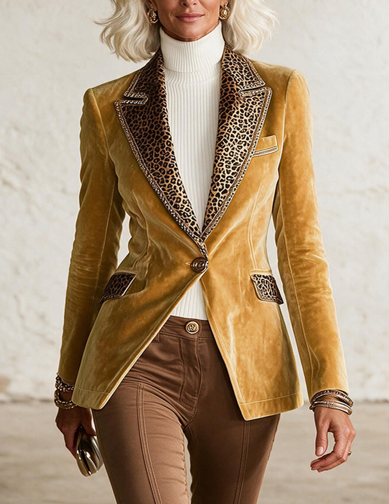 Velvet Contrast Trim Lace Detail Long Sleeve Blazer