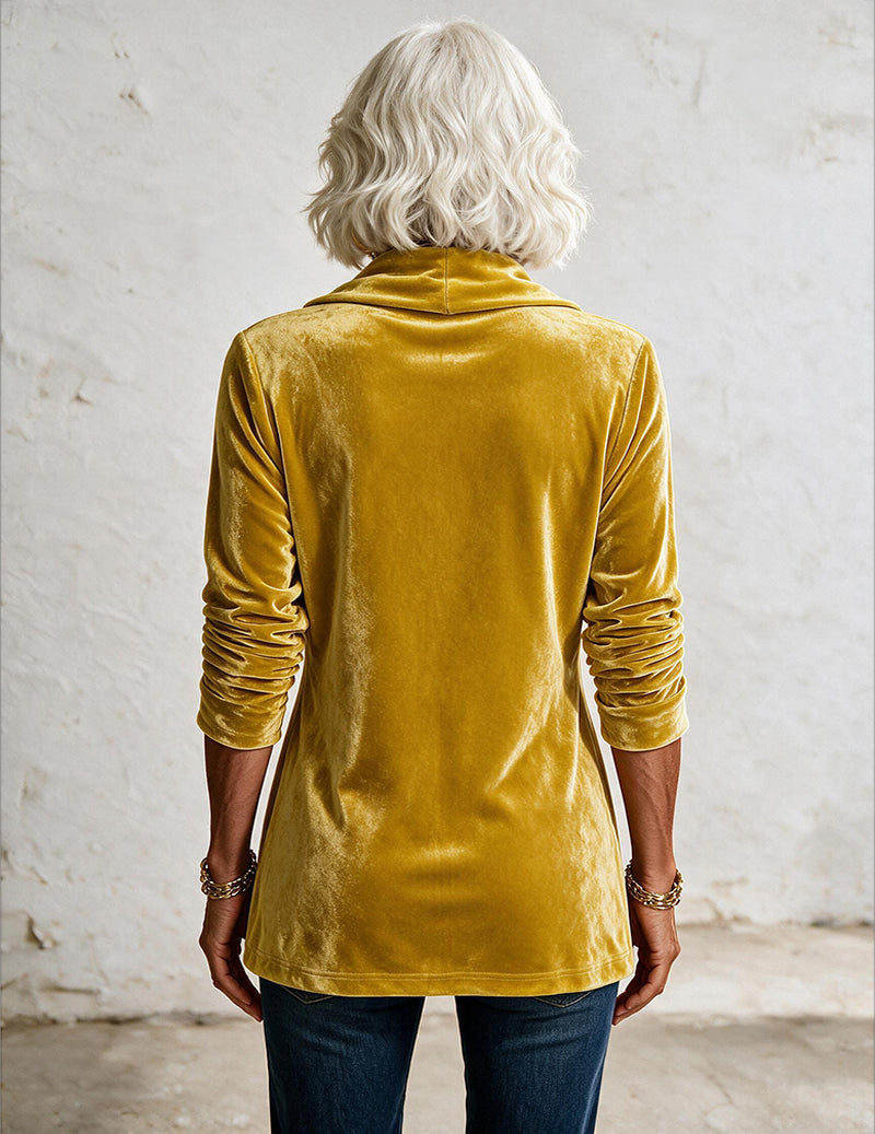 Velvet Double Breasted Open Front Mid-Length Cardigan