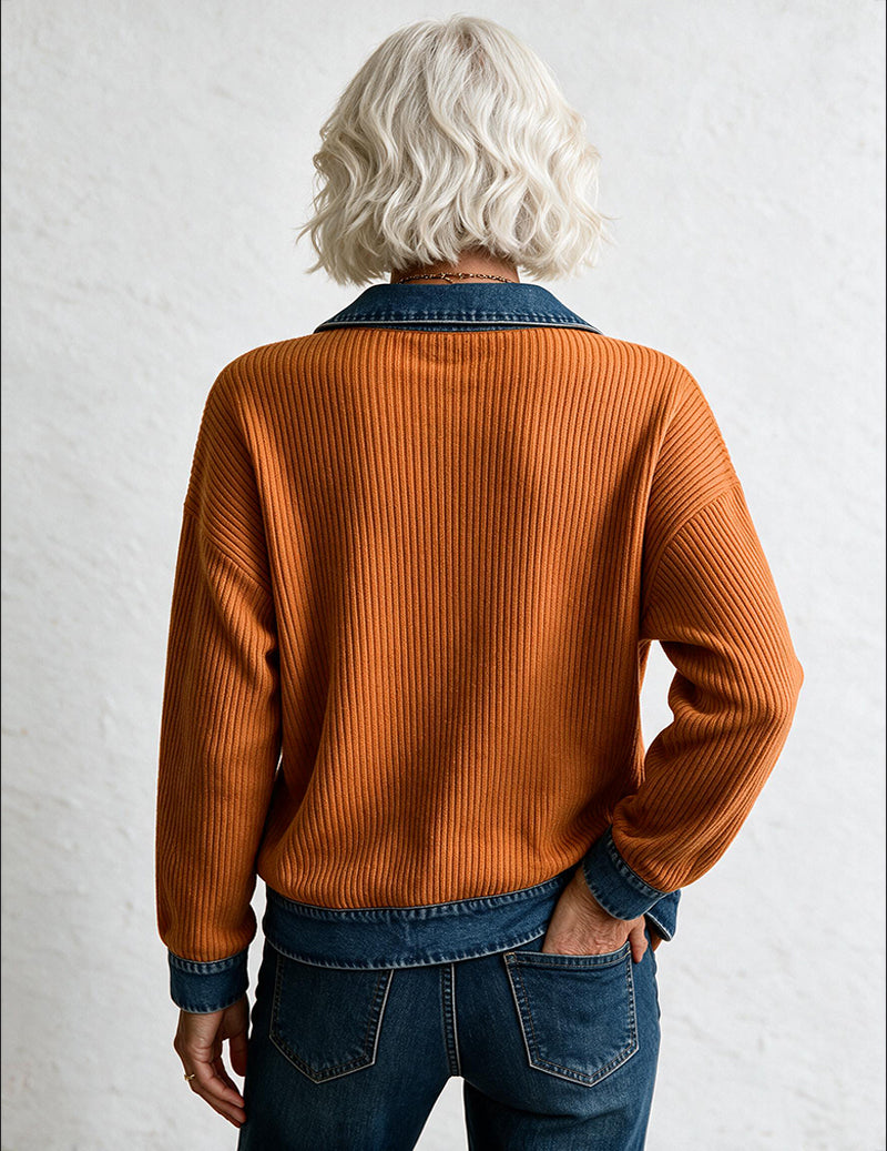 Knit Denim Contrast Zip Front Shirt Jacket