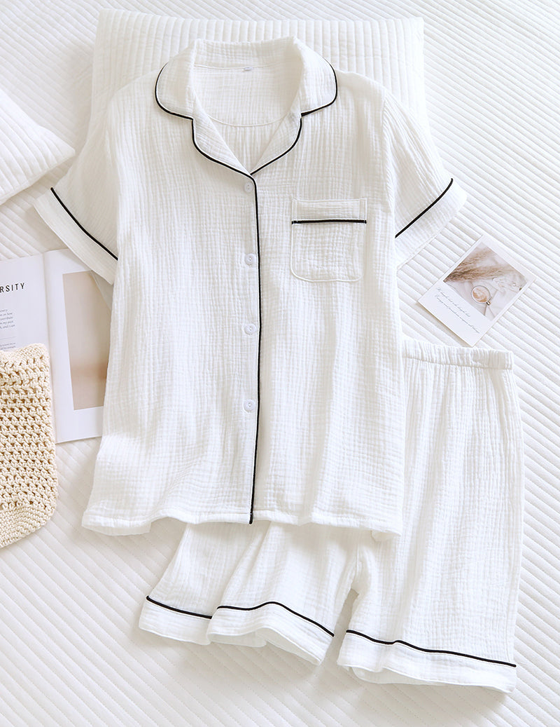 Cotton Gauze Short Sleeve Notch Collar Pajama Set