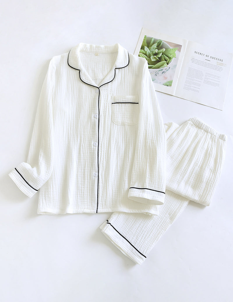 Cotton Gauze Long Sleeve Notch Collar Pajama Set