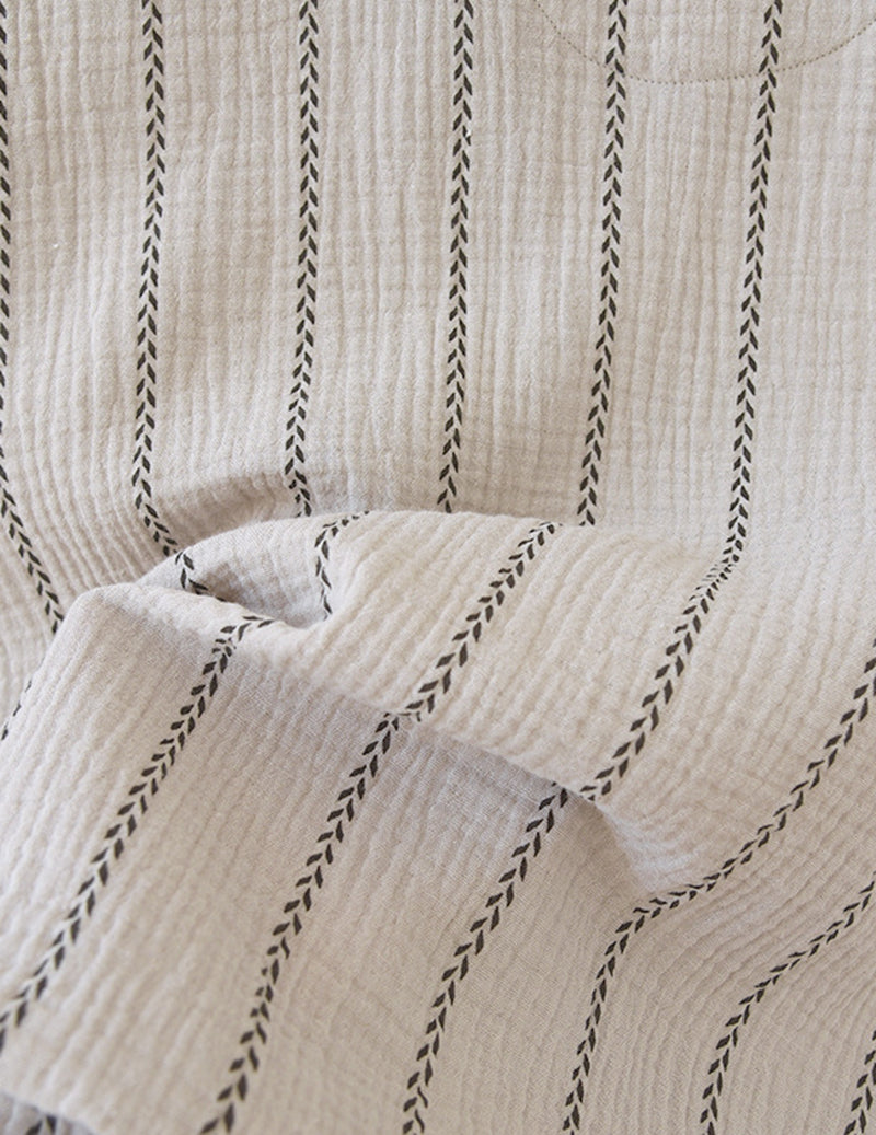 Men Cotton Gauze Striped Long Sleeve Pajama Set