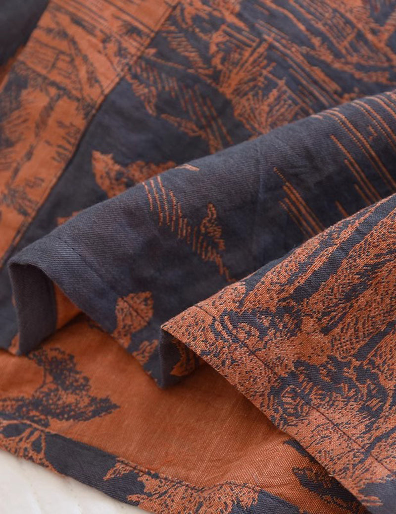 Men Jacquard Landscape Print Belted Kimono Robe