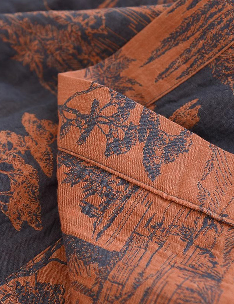Men Jacquard Landscape Print Belted Kimono Robe