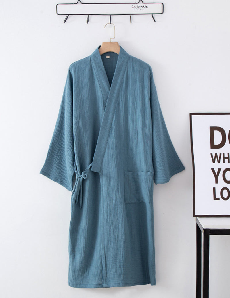 Crinkle Gauze Kimono Robe with Tie Belt