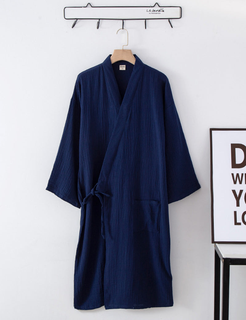 Crinkle Gauze Kimono Robe with Tie Belt