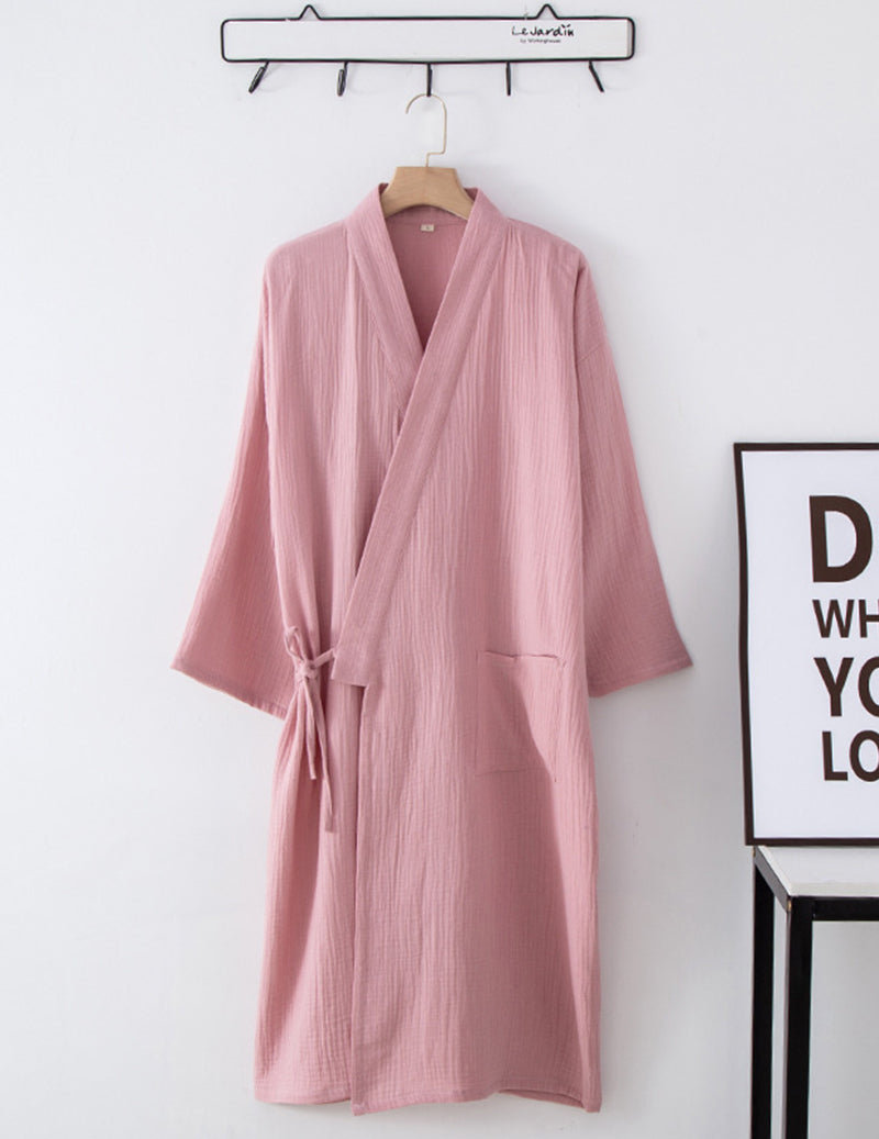 Crinkle Gauze Kimono Robe with Tie Belt