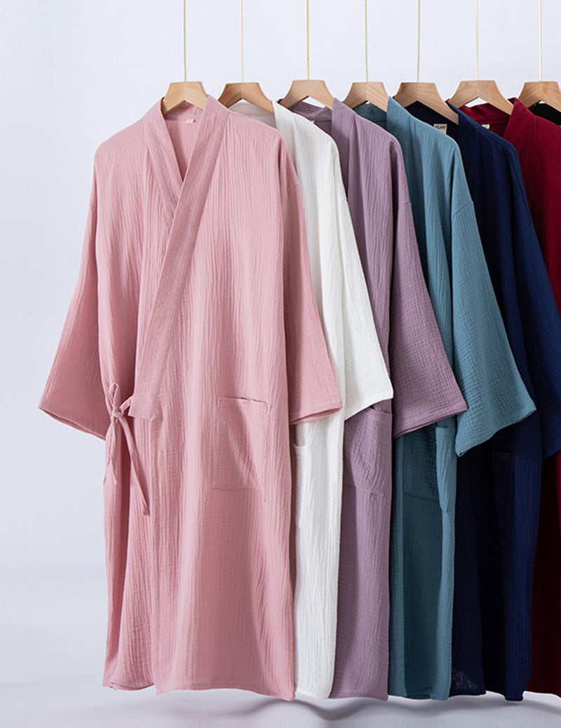 Crinkle Gauze Kimono Robe with Tie Belt