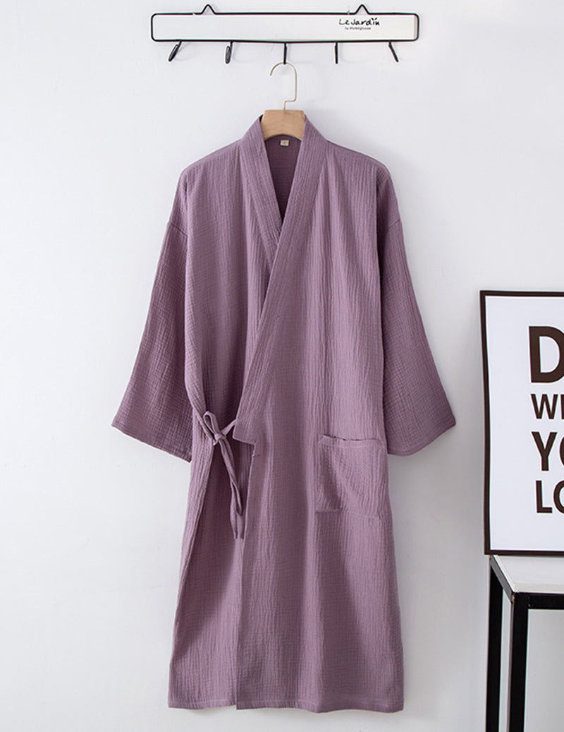 Crinkle Gauze Kimono Robe with Tie Belt