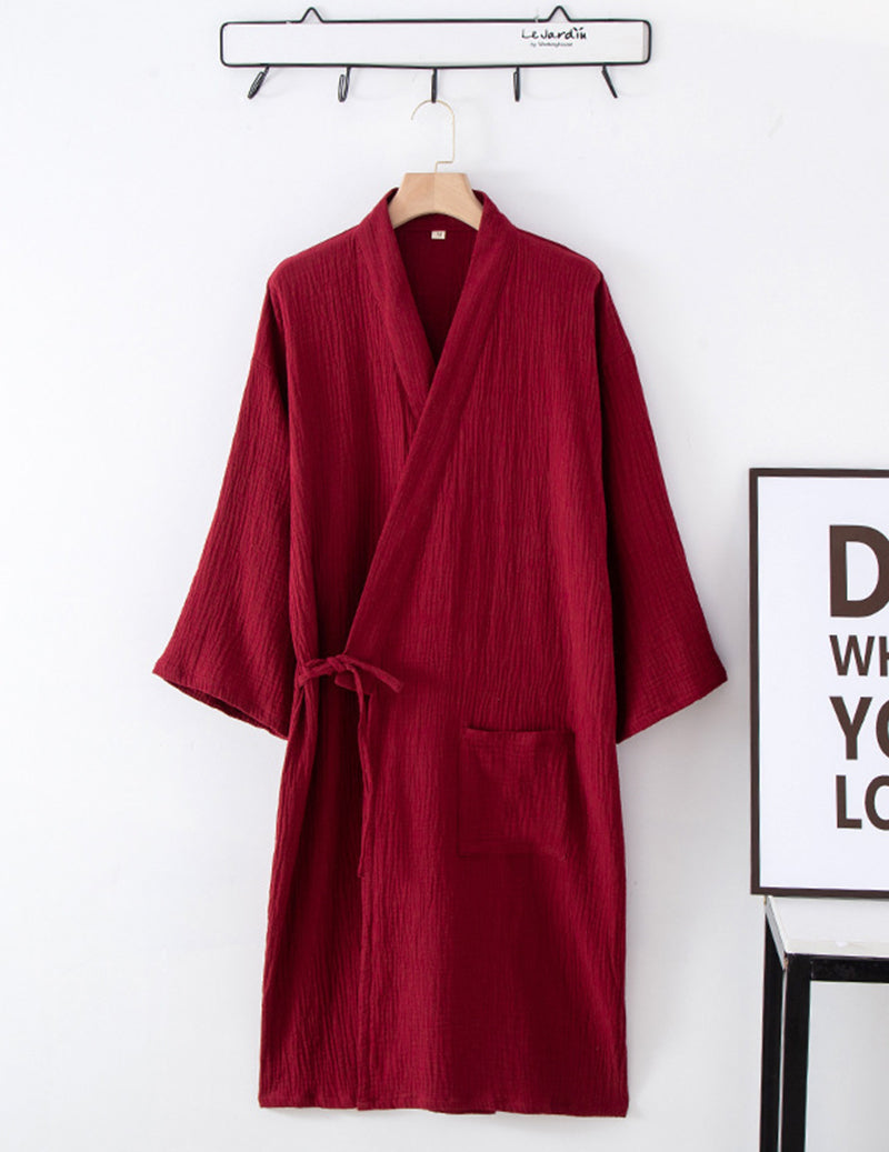 Crinkle Gauze Kimono Robe with Tie Belt
