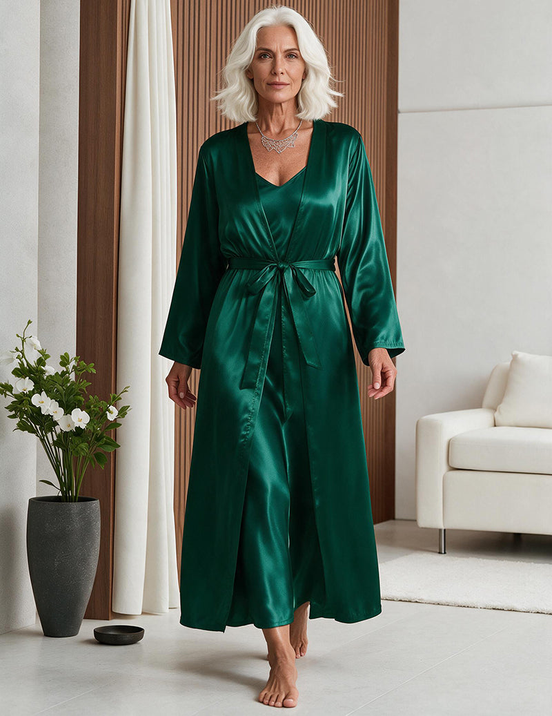 Satin Cami Slip Dress and Robe Two-Piece Sleepwear Set