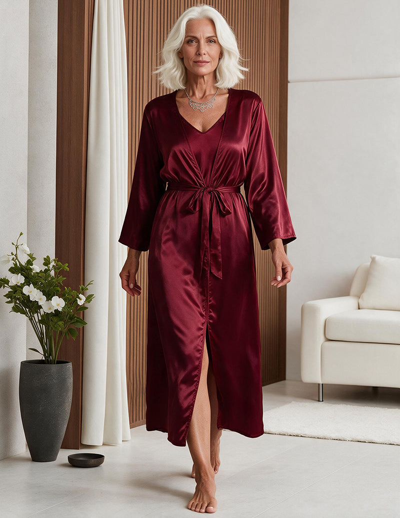 Satin Cami Slip Dress and Robe Two-Piece Sleepwear Set