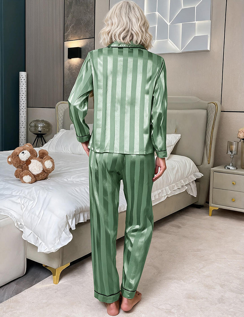 Striped Notch Collar Button Front Loungewear Set