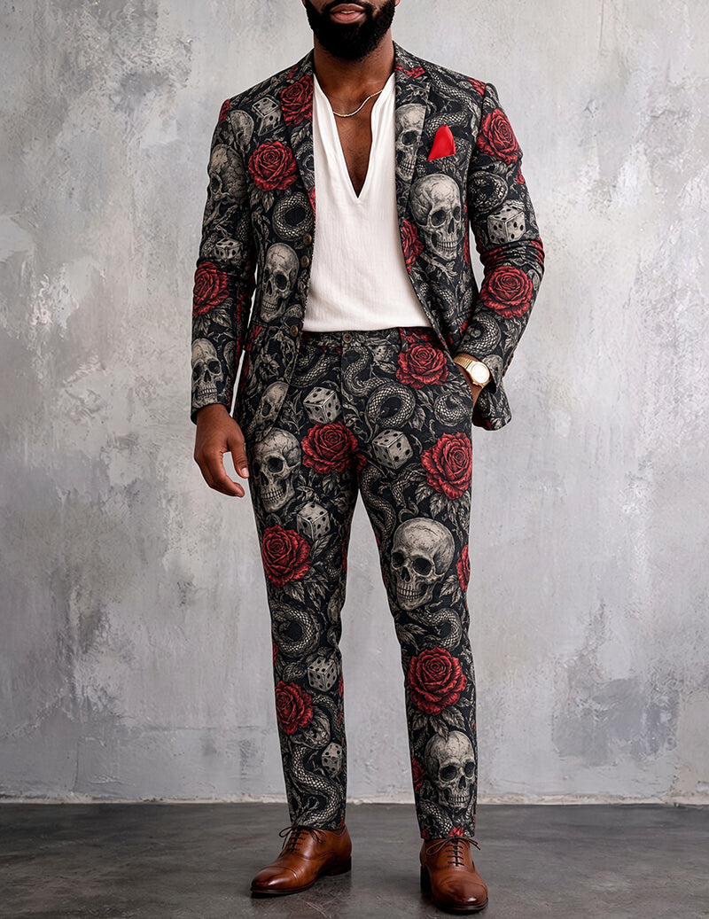 Men Printed Button Down Short Sleeve Shirt and Shorts Set