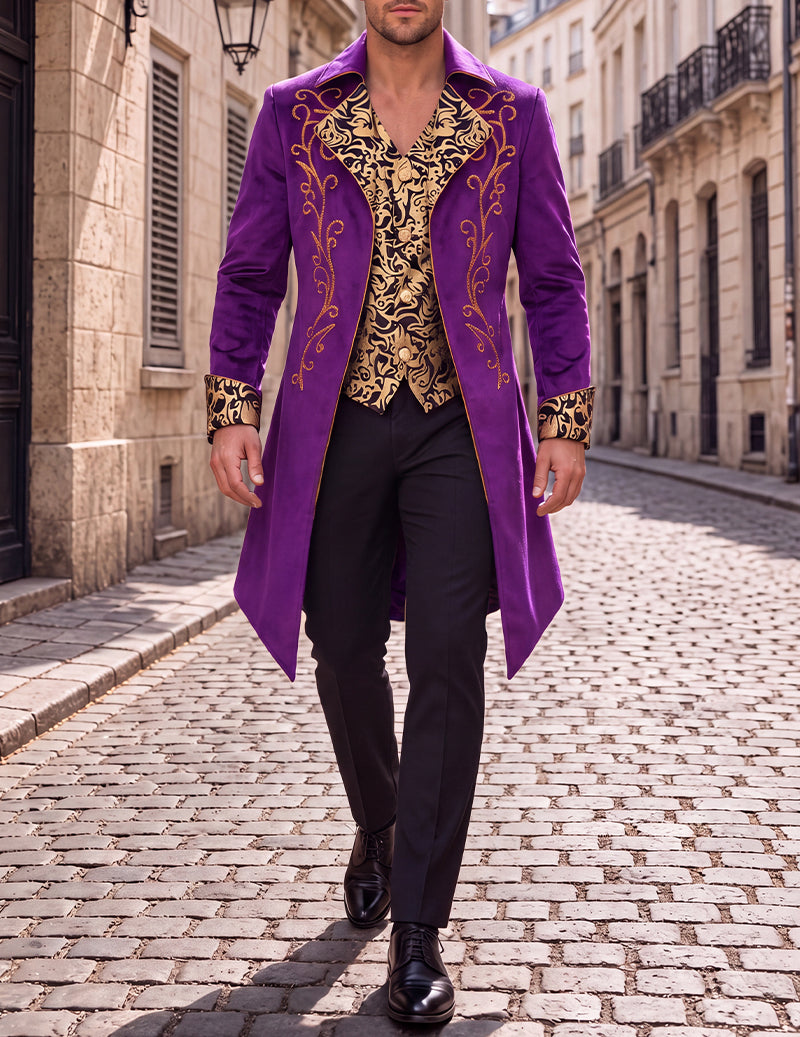 Men Gothic Embroidered Tailcoat Jacket