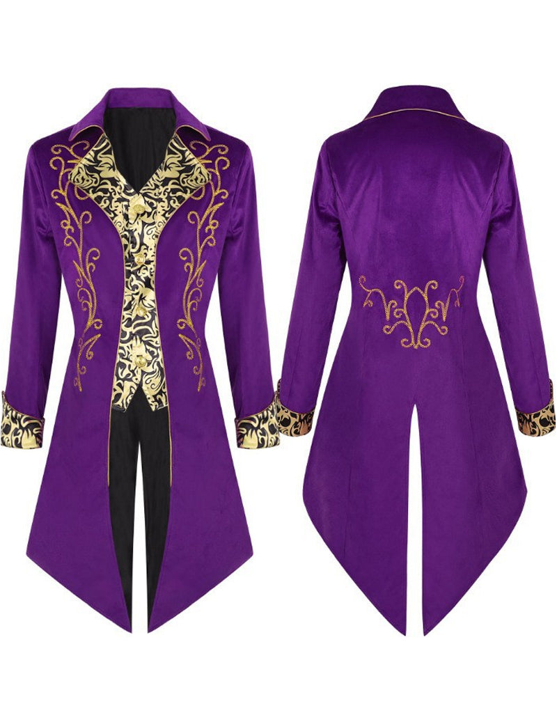 Men Gothic Embroidered Tailcoat Jacket
